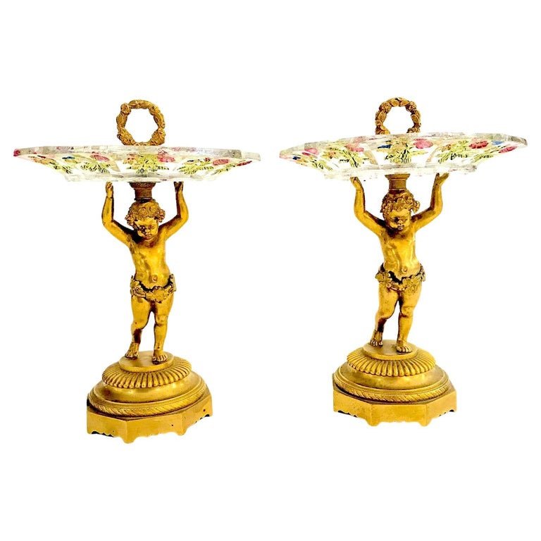 Pair Of 19th Century Austrian Crystal And Ormolu Sweet Stands Biedermeier Style-photo-4