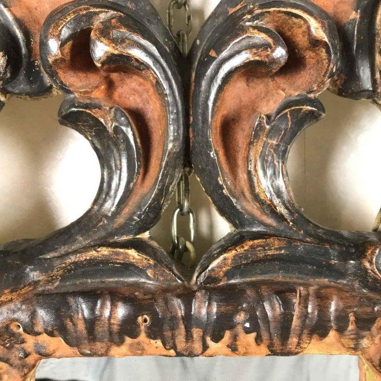 Miroir Florentin Sculpté et Décoré en Rouge et Argent Oxydé, 20ème Siècle-photo-2