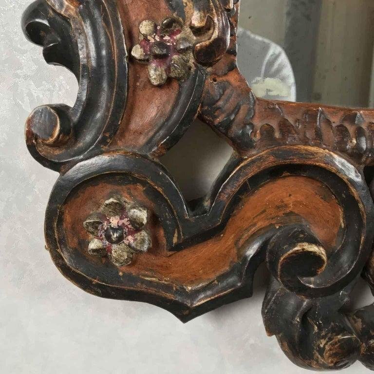 Miroir Florentin Sculpté et Décoré en Rouge et Argent Oxydé, 20ème Siècle-photo-4