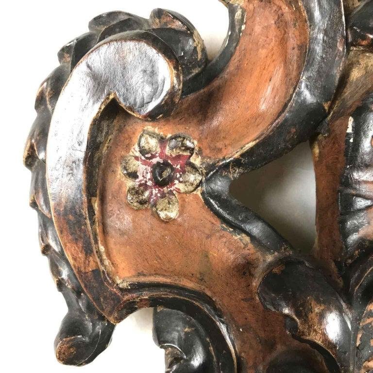 Miroir Florentin Sculpté et Décoré en Rouge et Argent Oxydé, 20ème Siècle-photo-2