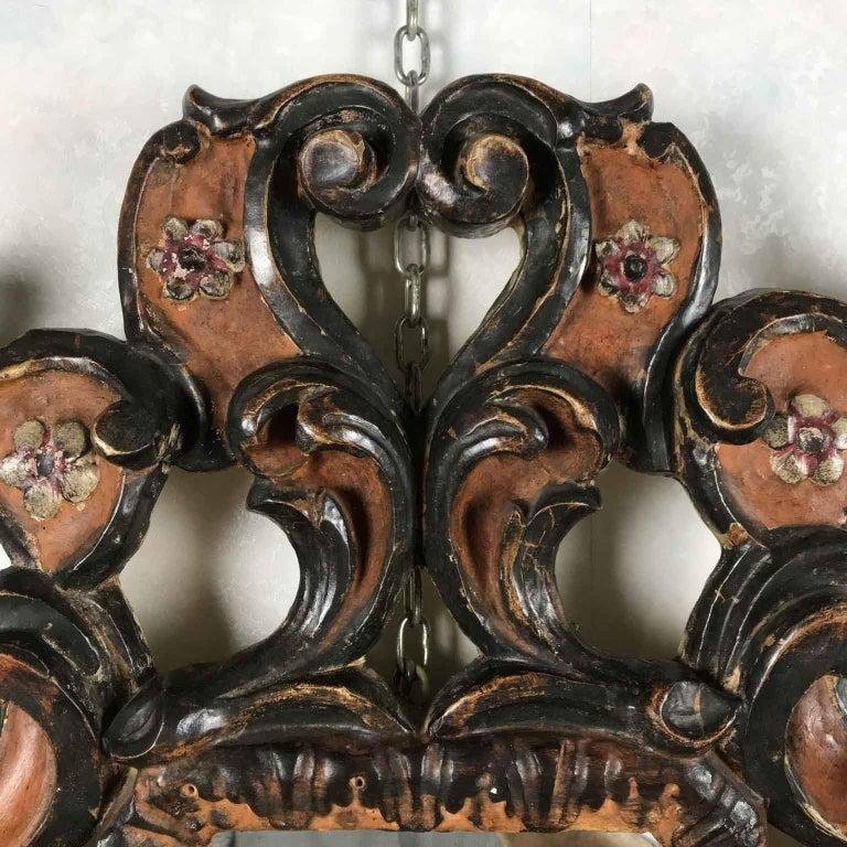 Miroir Florentin Sculpté et Décoré en Rouge et Argent Oxydé, 20ème Siècle-photo-4