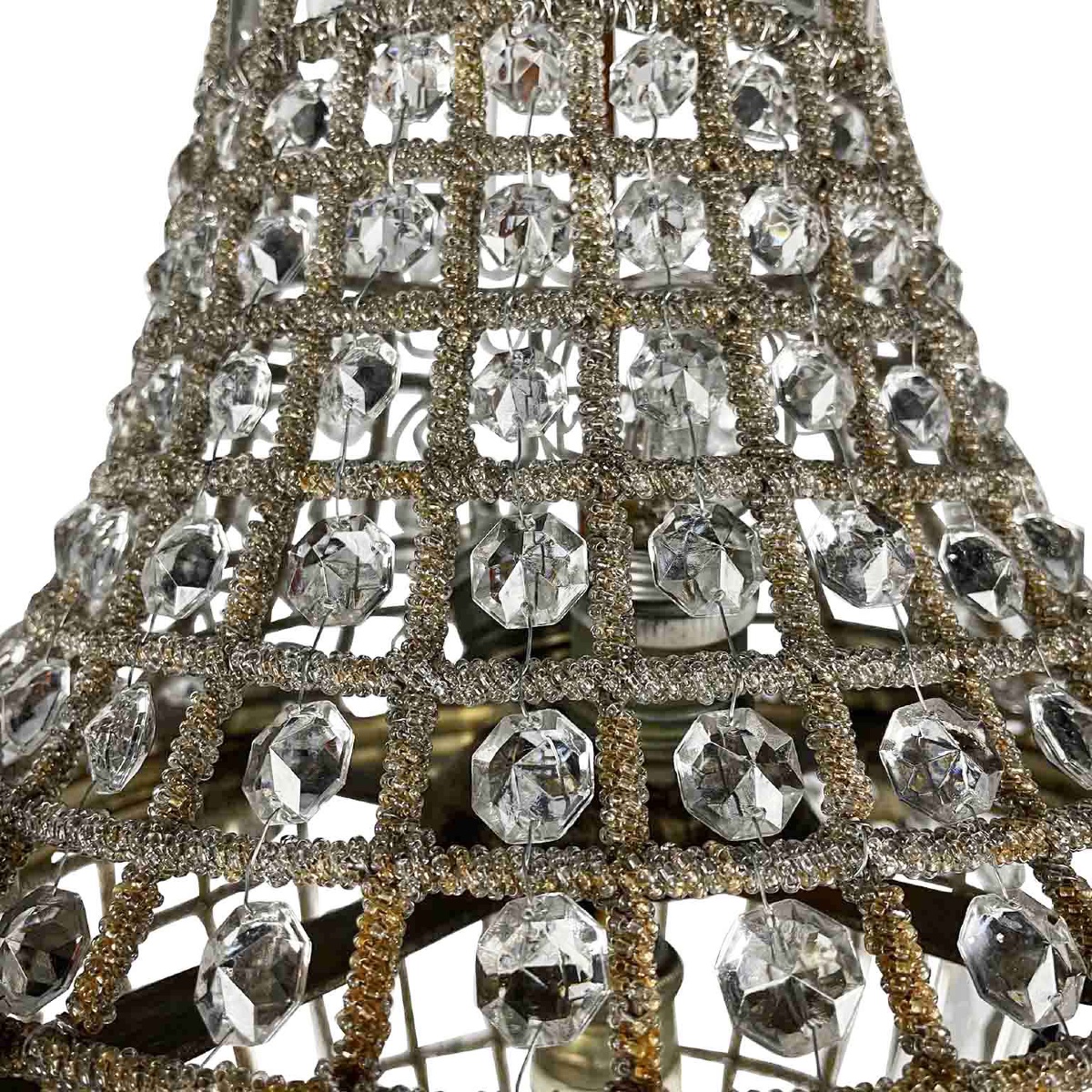 20th Century Beaded Crystal Basket Chandelier -photo-4