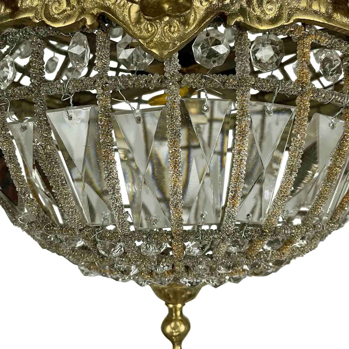 20th Century Beaded Crystal Basket Chandelier -photo-2