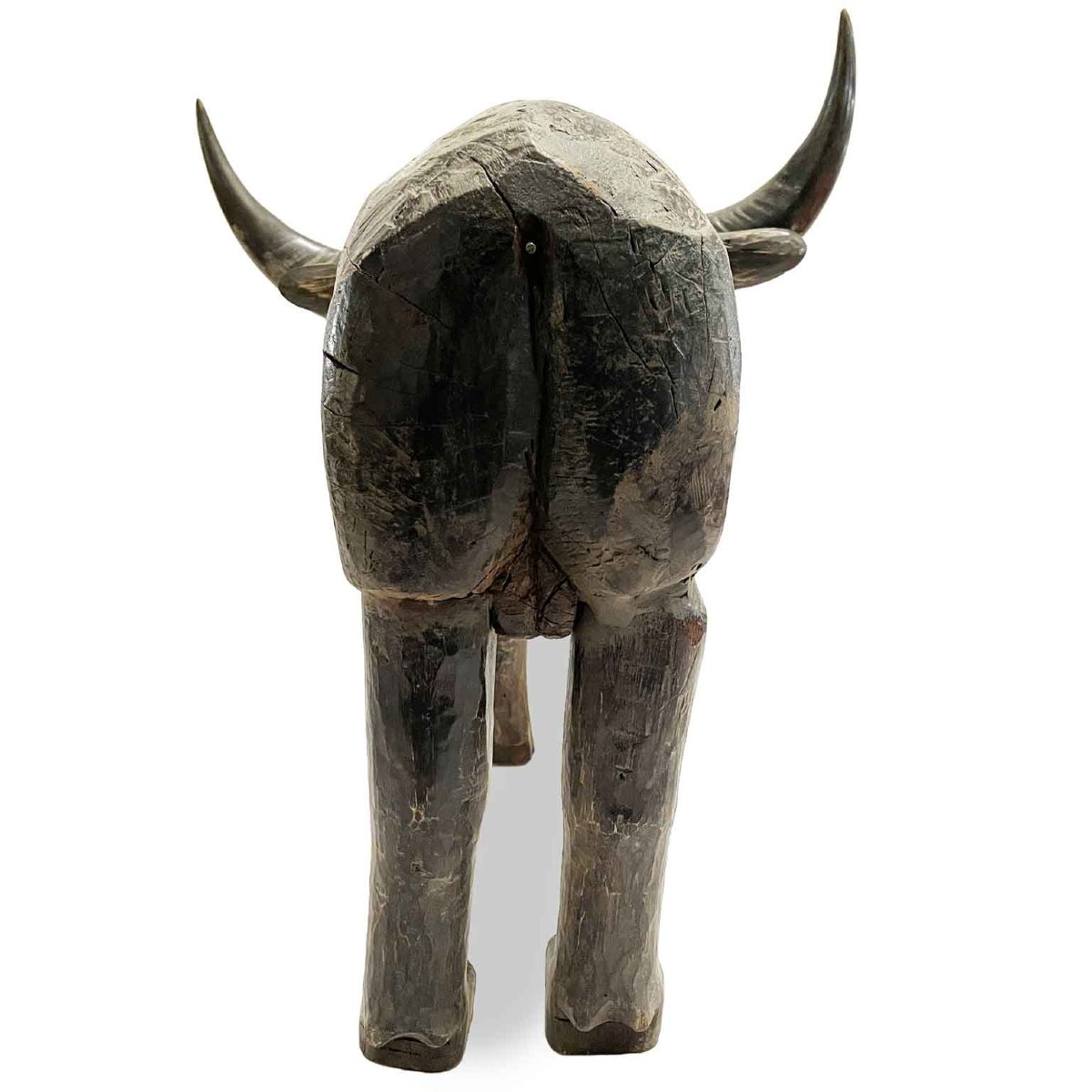 Buffle D Eau Sculpture Orientale en Bois Avec Cornes 1800-photo-2