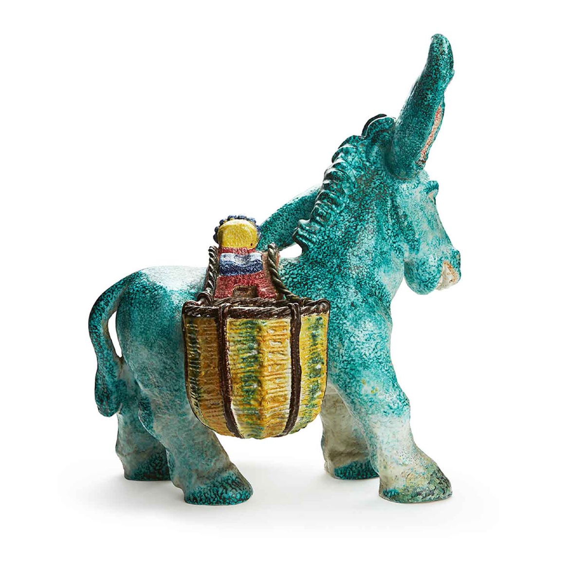 Large Turquoise Ceramic Donkey Sculpture Perugia 1950-photo-3