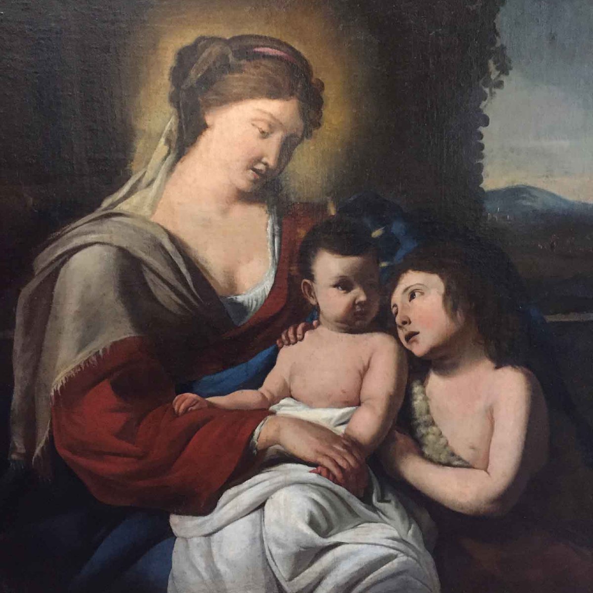 Vierge à l'Enfant Et Saint Jean  17ème École italienne