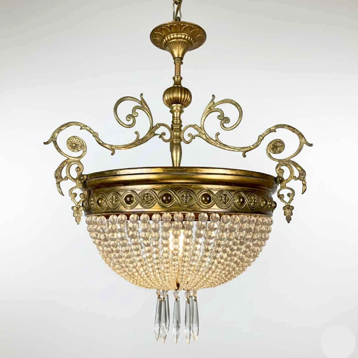 Antique French Crystal And Gilt Brass Chandelier 1930s-photo-2