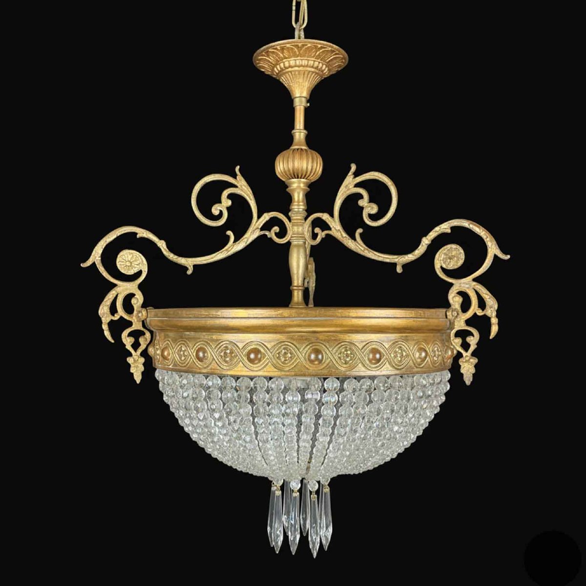 Antique French Crystal And Gilt Brass Chandelier 1930s-photo-4