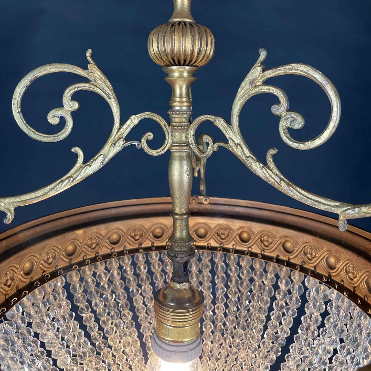 Antique French Crystal And Gilt Brass Chandelier 1930s-photo-2