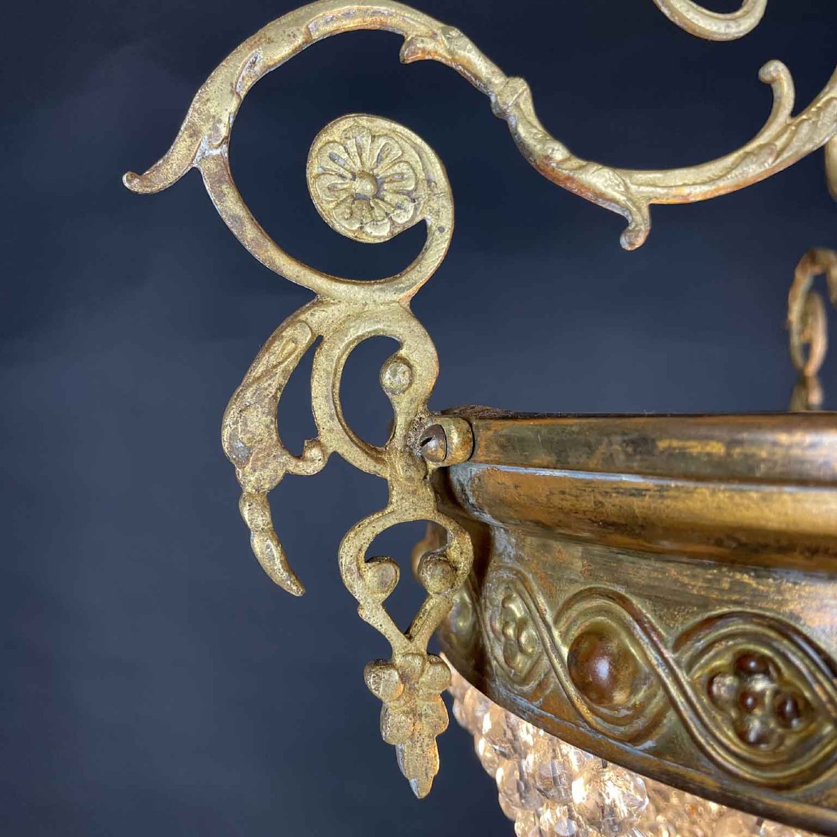 Antique French Crystal And Gilt Brass Chandelier 1930s-photo-4