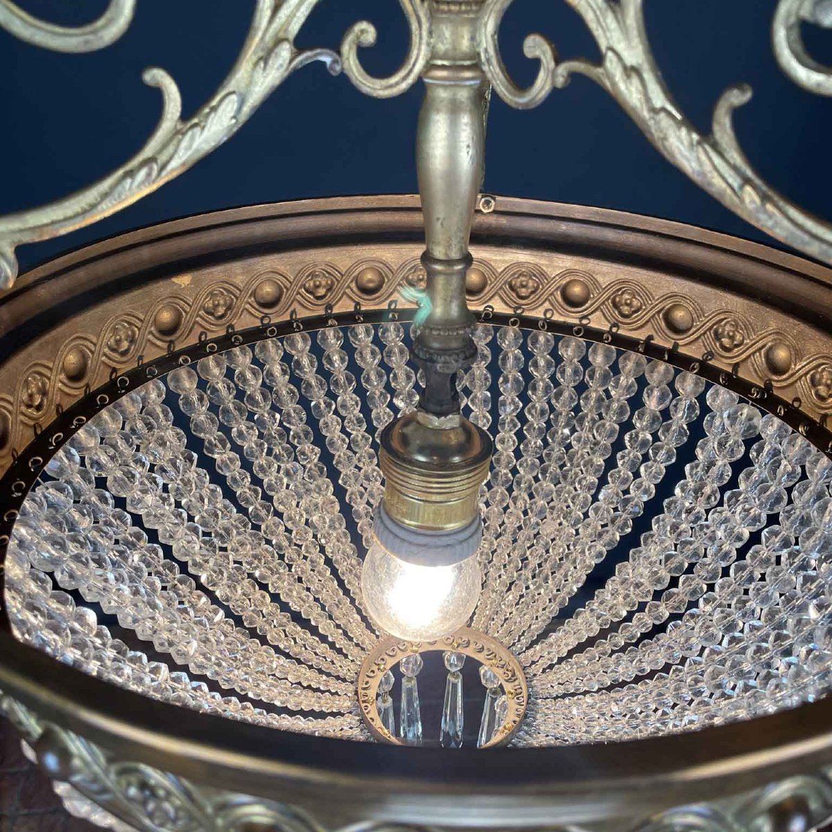 Antique French Crystal And Gilt Brass Chandelier 1930s-photo-5