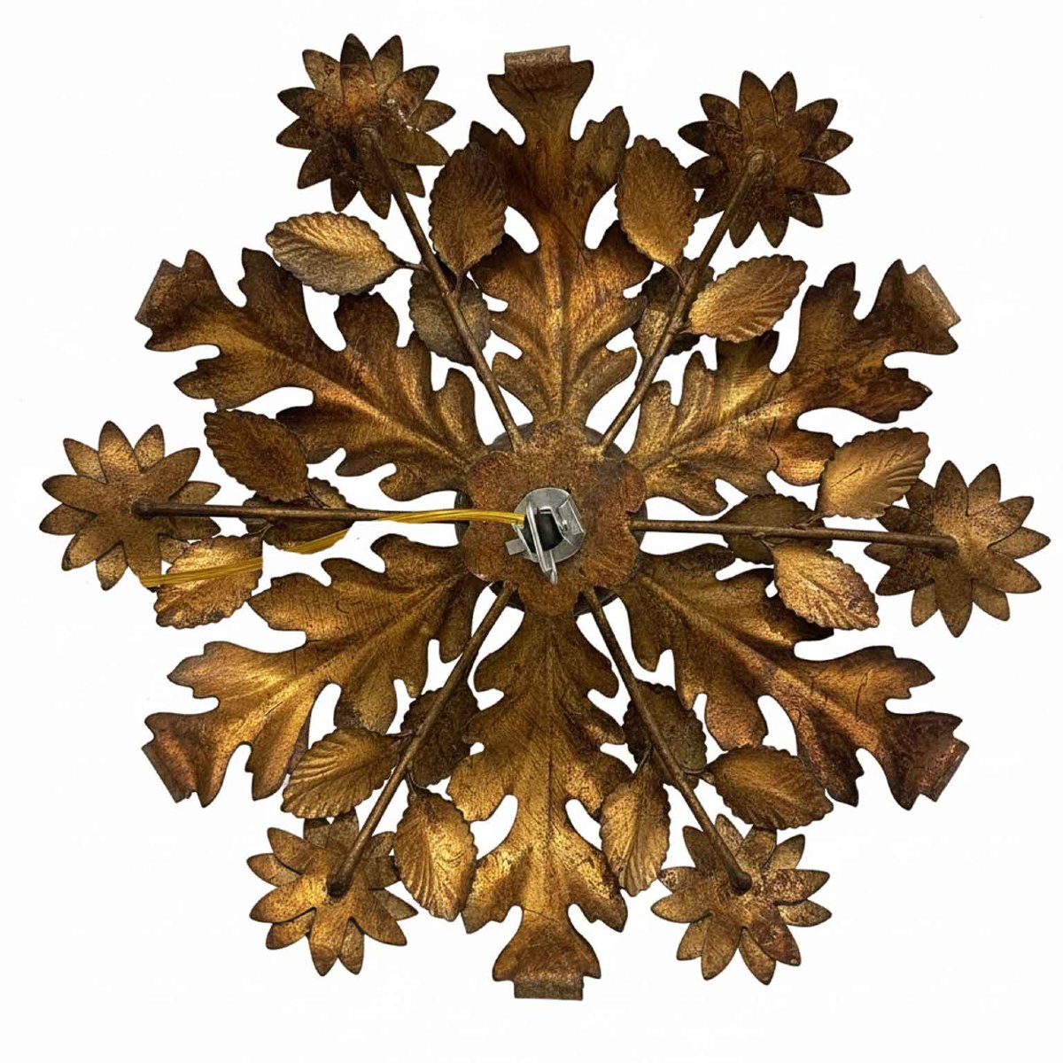 Plafonnier Italienne en Fer Repoussé Doré à une Lumière-photo-1