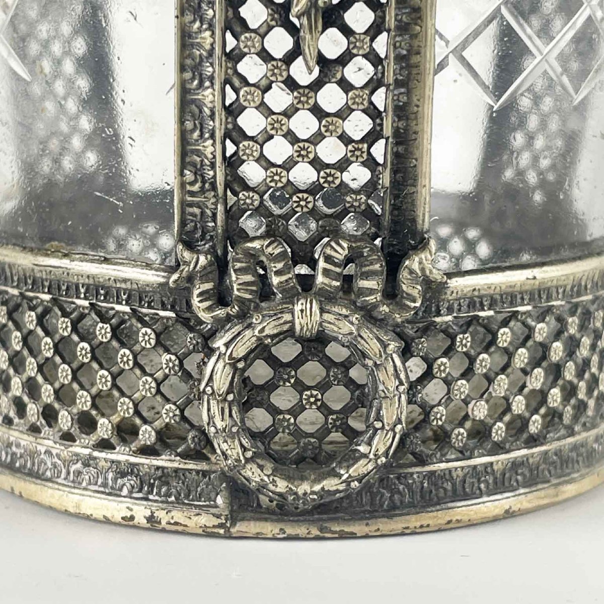 Cut Crystal Flower Vase With Silver-plated Metal Decorations, Circa 1920-photo-2
