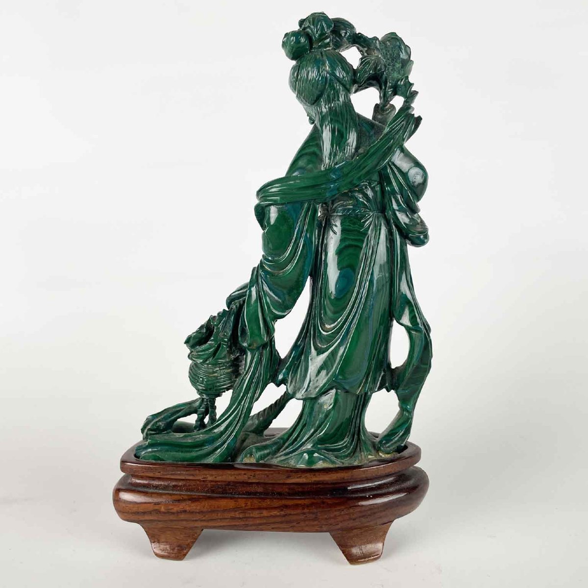 Chinese Woman Figure In Malachite With Flowers-photo-3