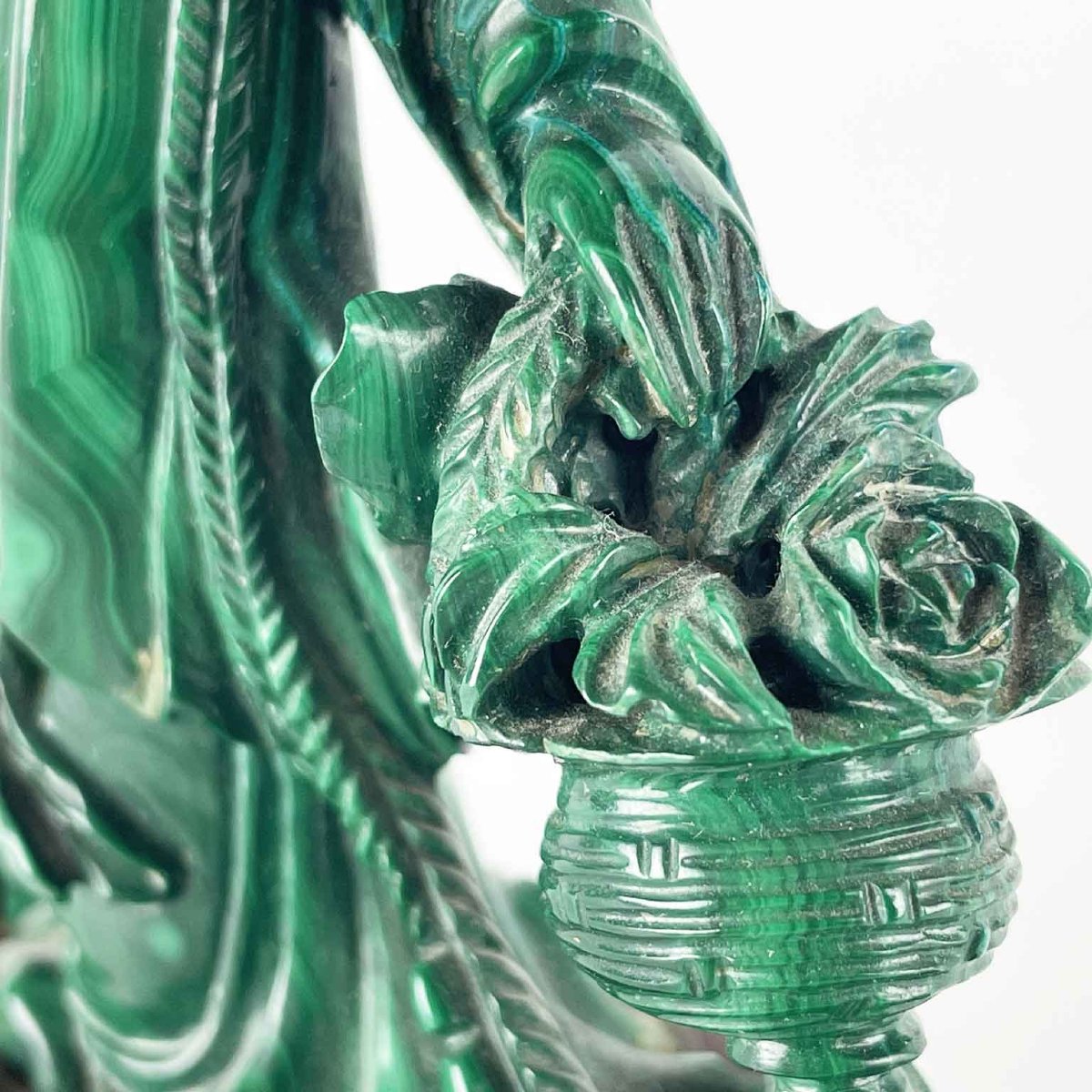 Chinese Woman Figure In Malachite With Flowers-photo-1