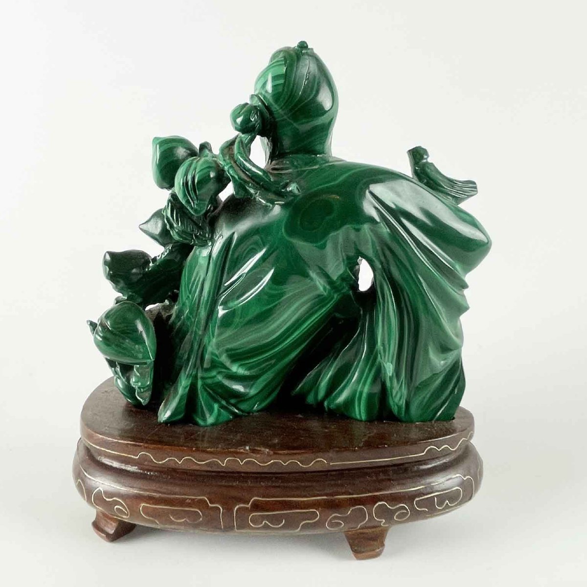 Figurine chinoise représentant un vieil homme sculptée dans de la malachite-photo-3