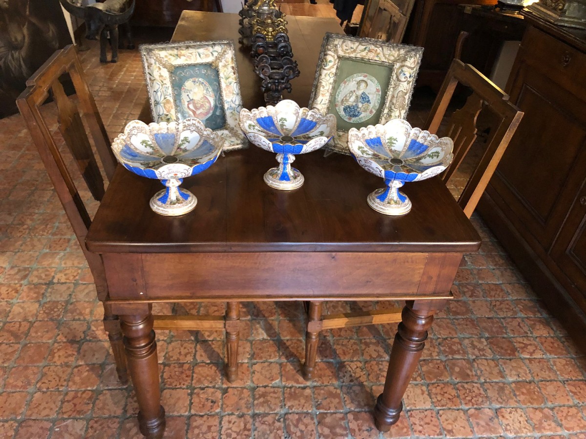 Trois Etagères à Fruits en Porcelaine Polychrome et Or Meissen, 19ème-photo-2