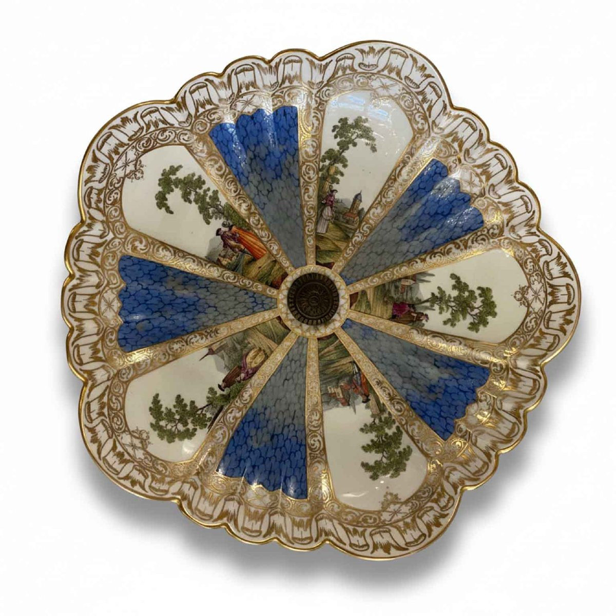 Trois étagères à fruits en porcelaine polychrome et or Meissen, 19ème-photo-4