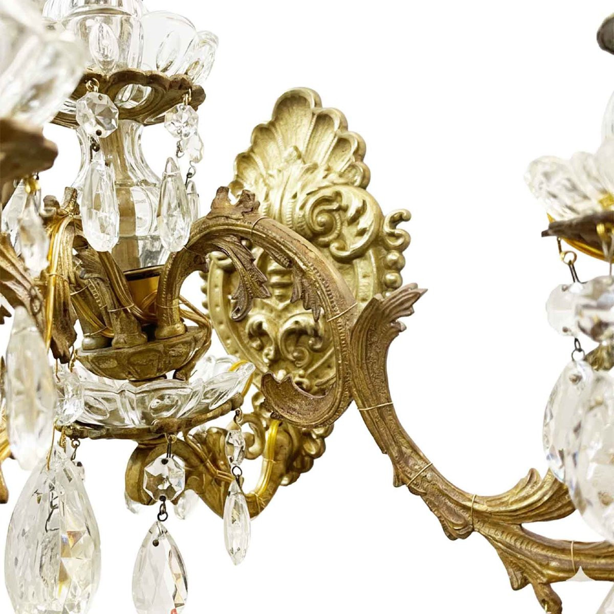 Paire d'Appliques Italiennes à Quatre Lumières en Cristal et Bronze Début 20ème-photo-4