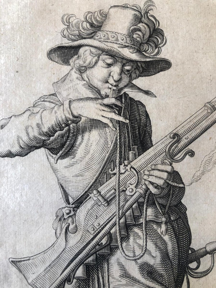 Jacob De Ghein Soldats Avec Armes Médiévales Gravures Flamand à L'Eau-fort Série de Quatre 1607-photo-5