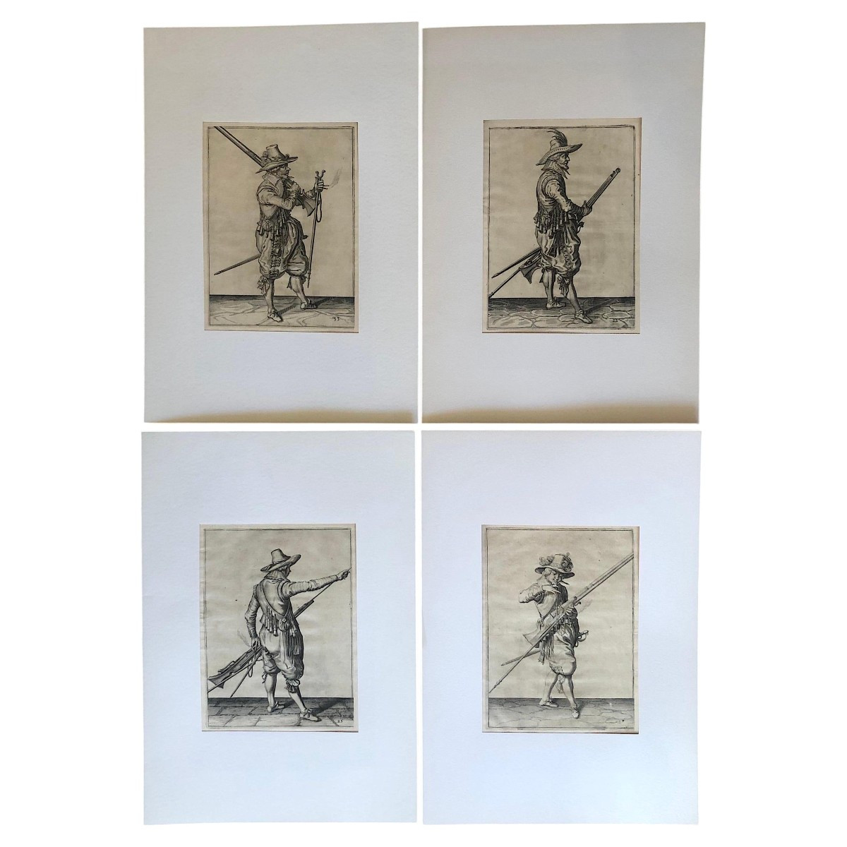 Jacob De Ghein Soldats Avec Armes Médiévales Gravures Flamand à L'Eau-fort Série de Quatre 1607