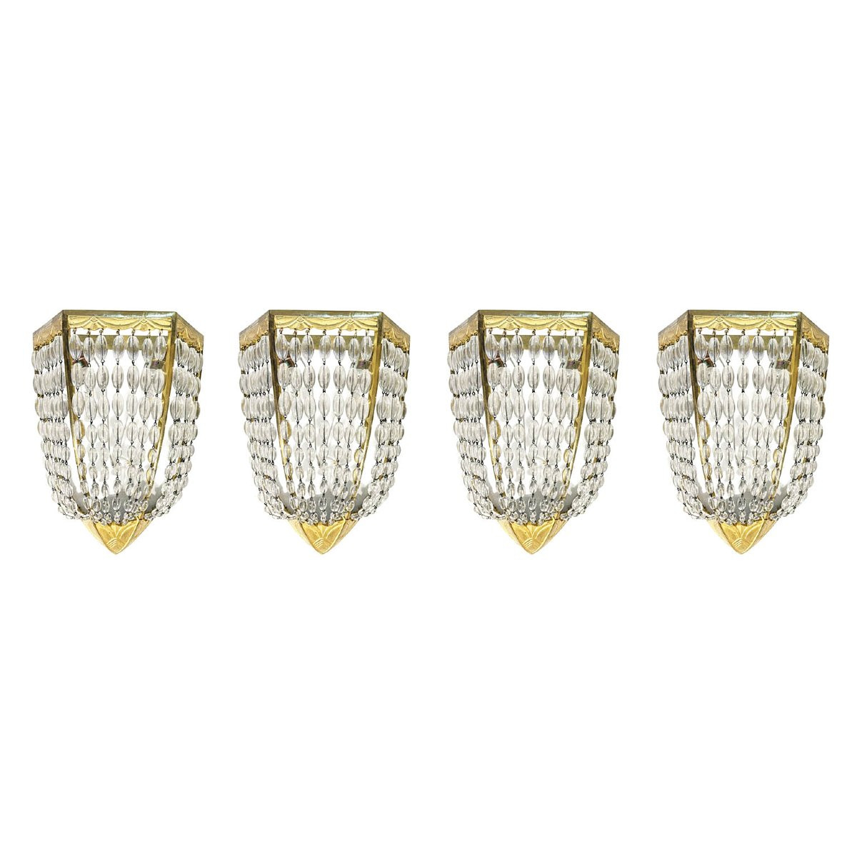 Four Antique French Art Deco Wall Lights Gilt Bronze And Crystal 1920s-photo-2