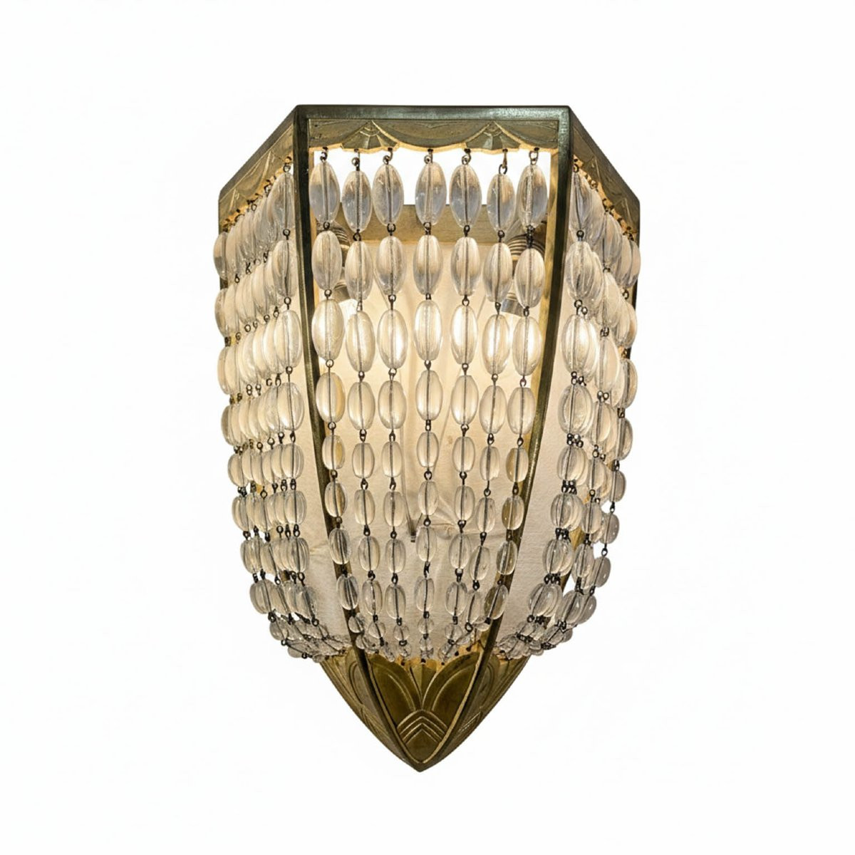 Four Antique French Art Deco Wall Lights Gilt Bronze And Crystal 1920s-photo-3