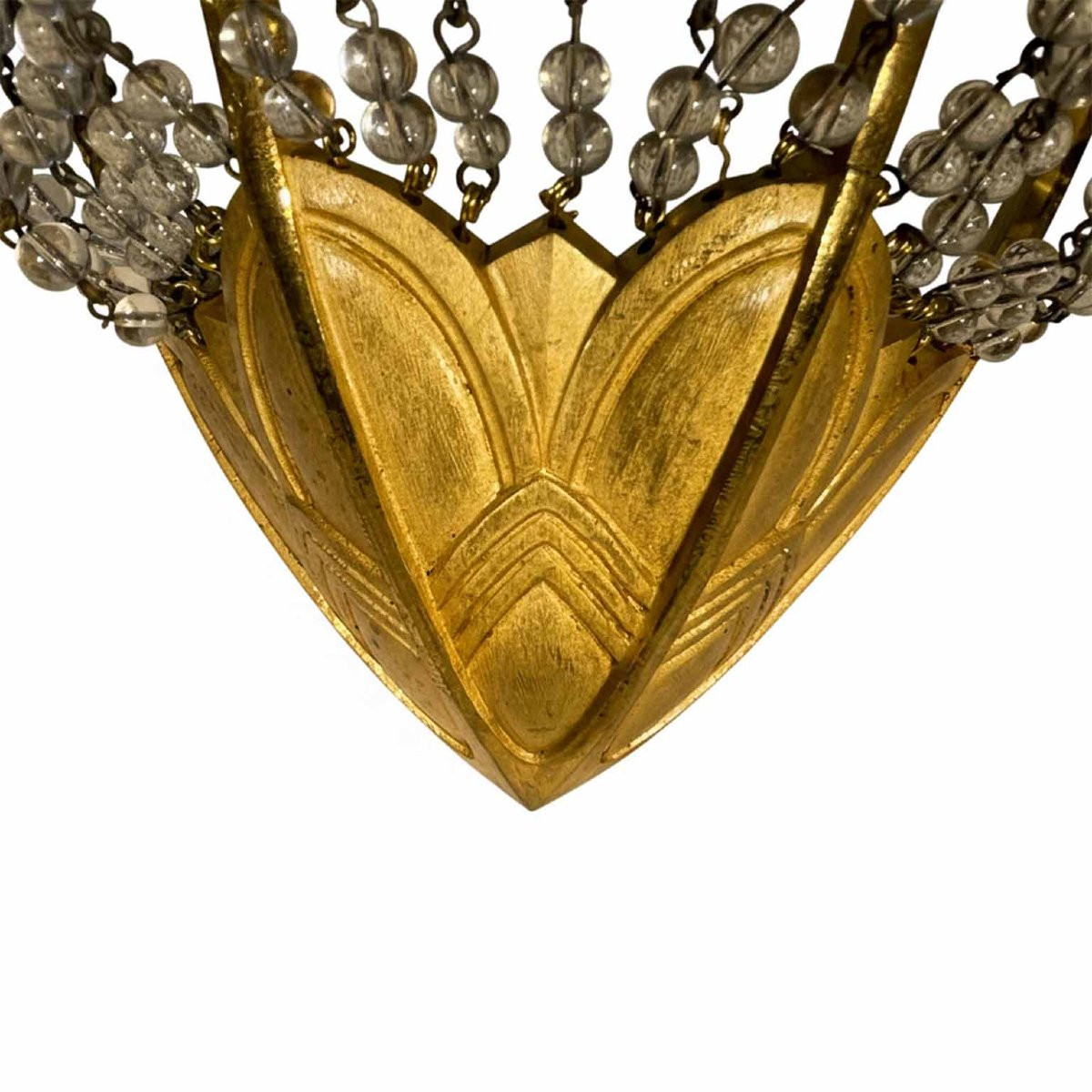 Four Antique French Art Deco Wall Lights Gilt Bronze And Crystal 1920s-photo-2