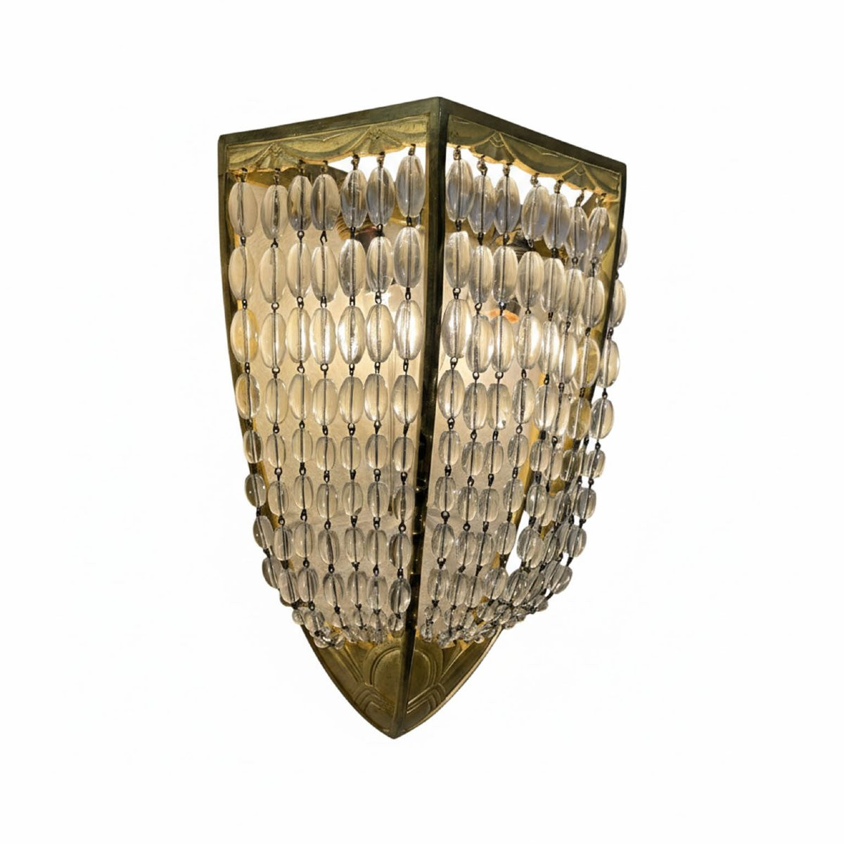 Four Antique French Art Deco Wall Lights Gilt Bronze And Crystal 1920s-photo-8