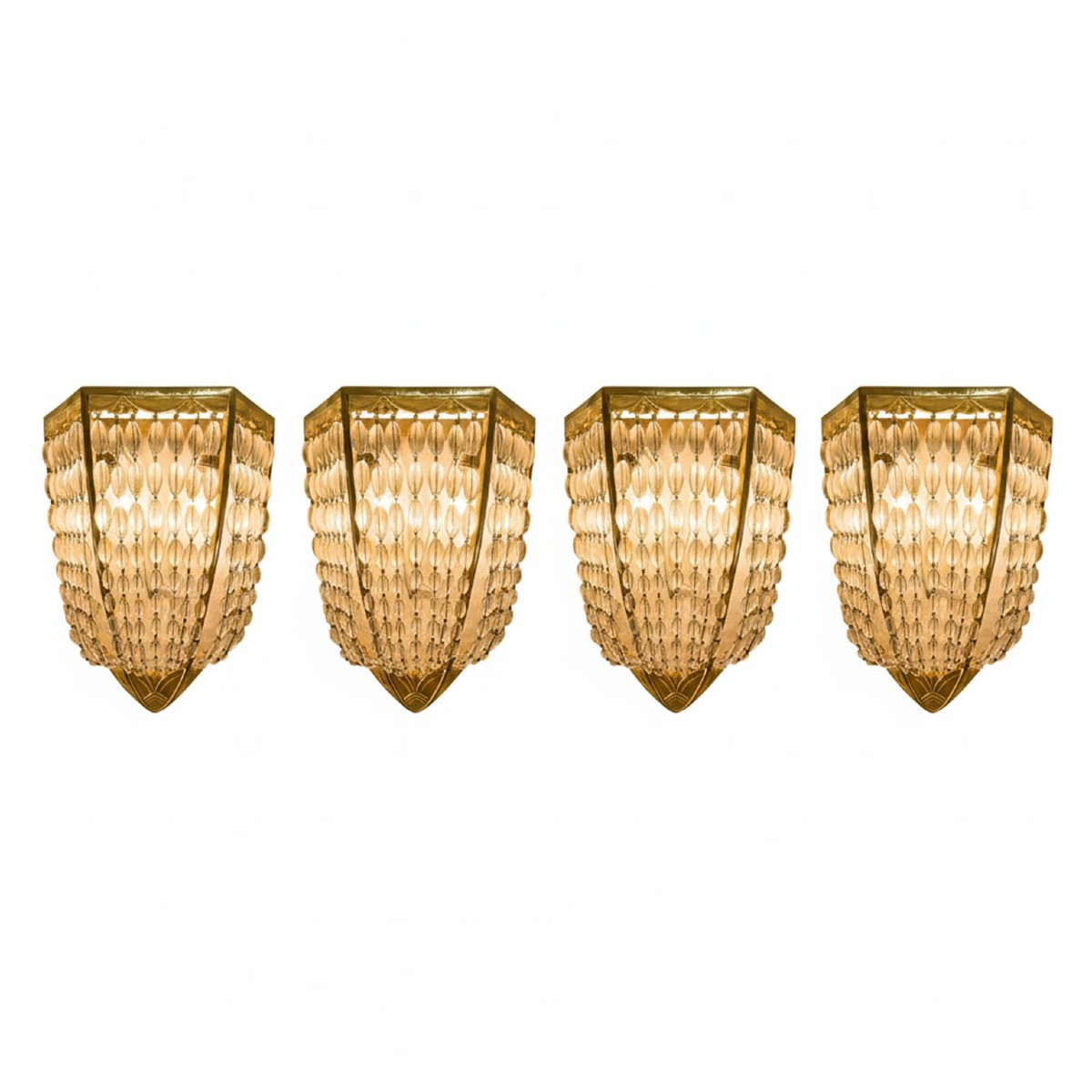 Four Antique French Art Deco Wall Lights Gilt Bronze And Crystal 1920s