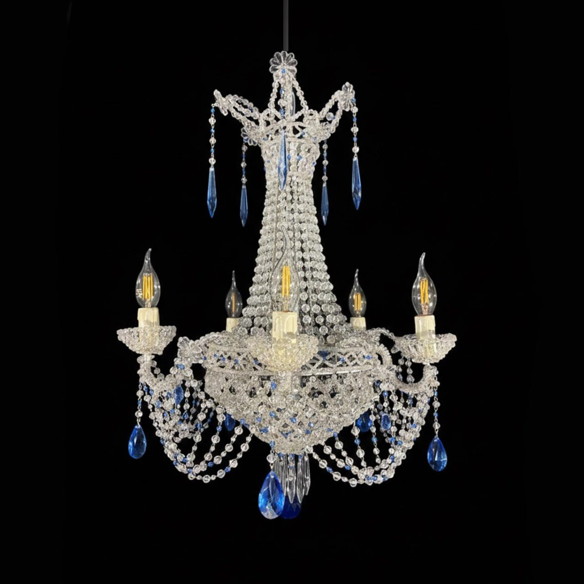 Beaded Crystal Seven Light Chandelier Made In Italy 1970s-photo-2