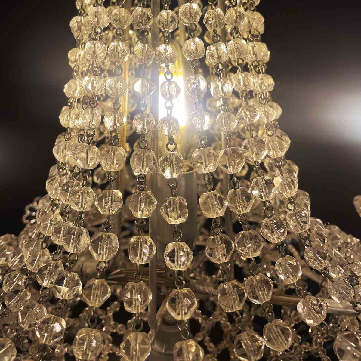 Beaded Crystal Seven Light Chandelier Made In Italy 1970s-photo-1