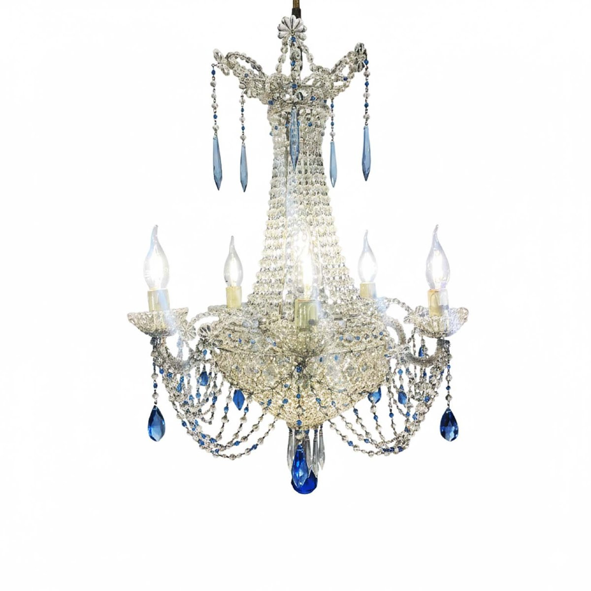 Beaded Crystal Seven Light Chandelier Made In Italy 1970s-photo-2