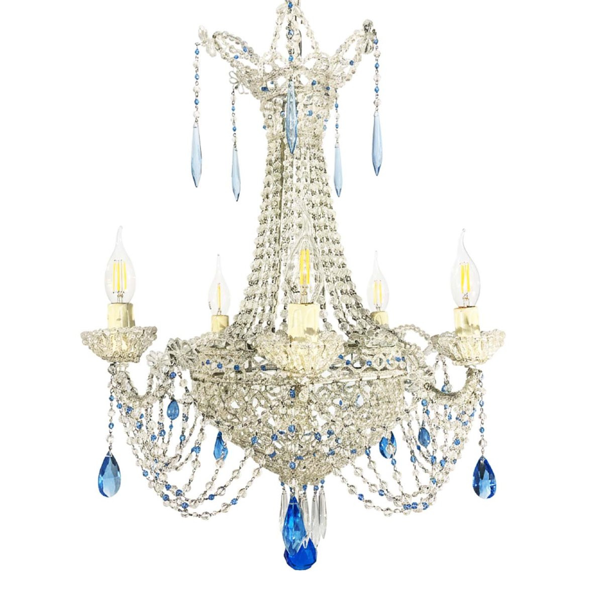 Beaded Crystal Seven Light Chandelier Made In Italy 1970s-photo-3