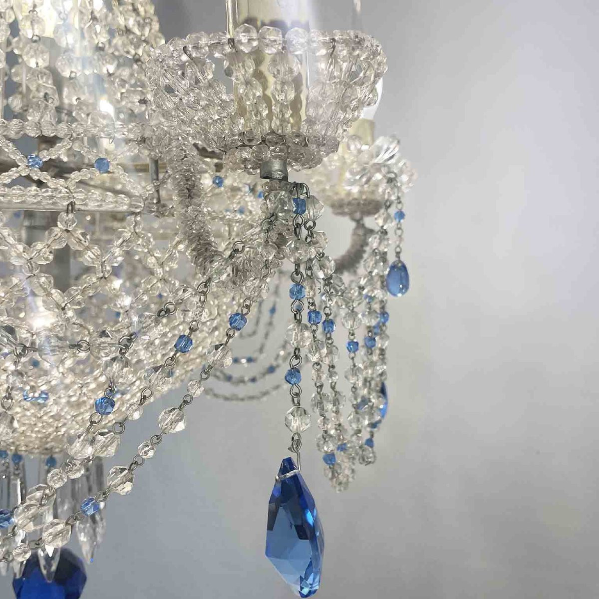 Beaded Crystal Seven Light Chandelier Made In Italy 1970s-photo-6