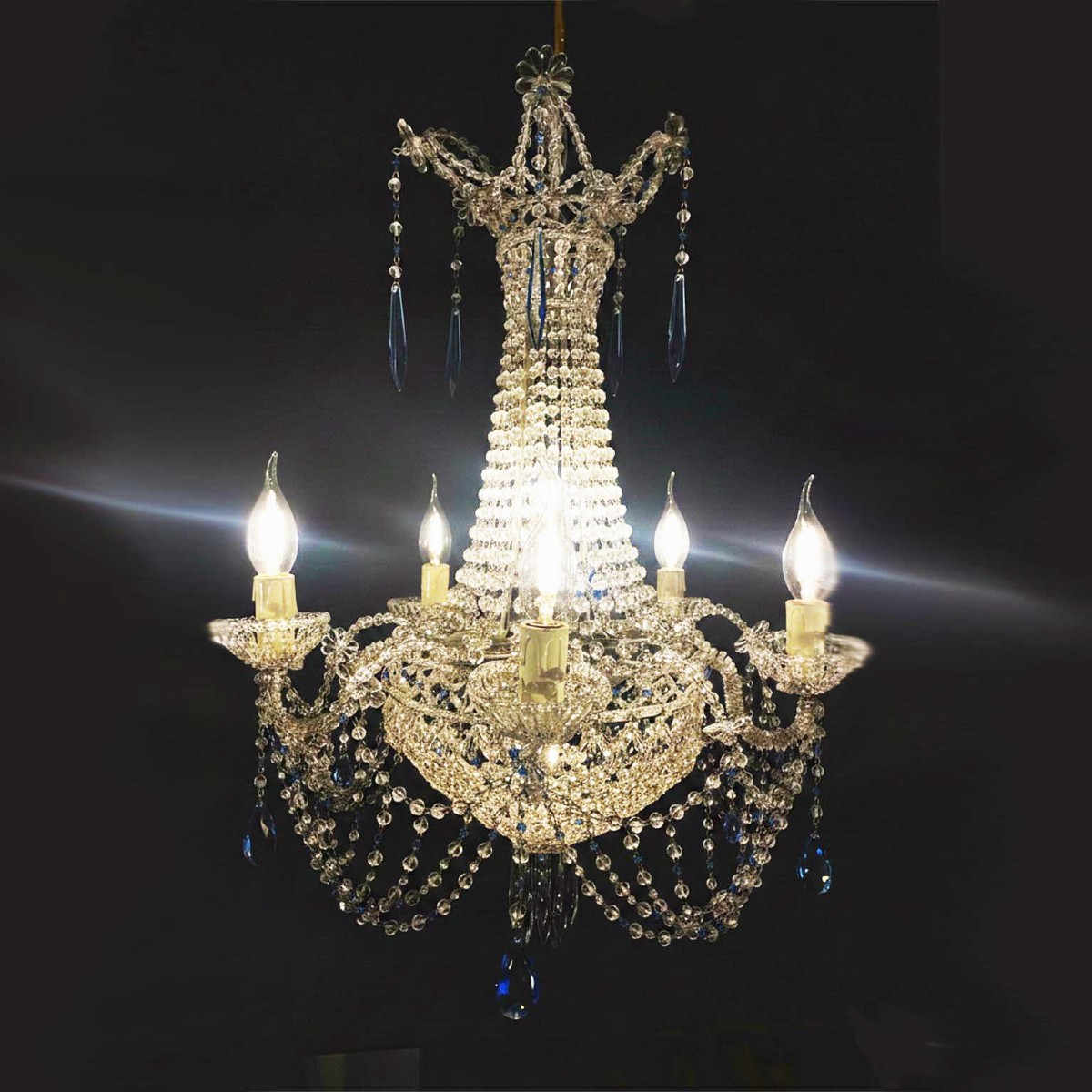 Beaded Crystal Seven Light Chandelier Made In Italy 1970s