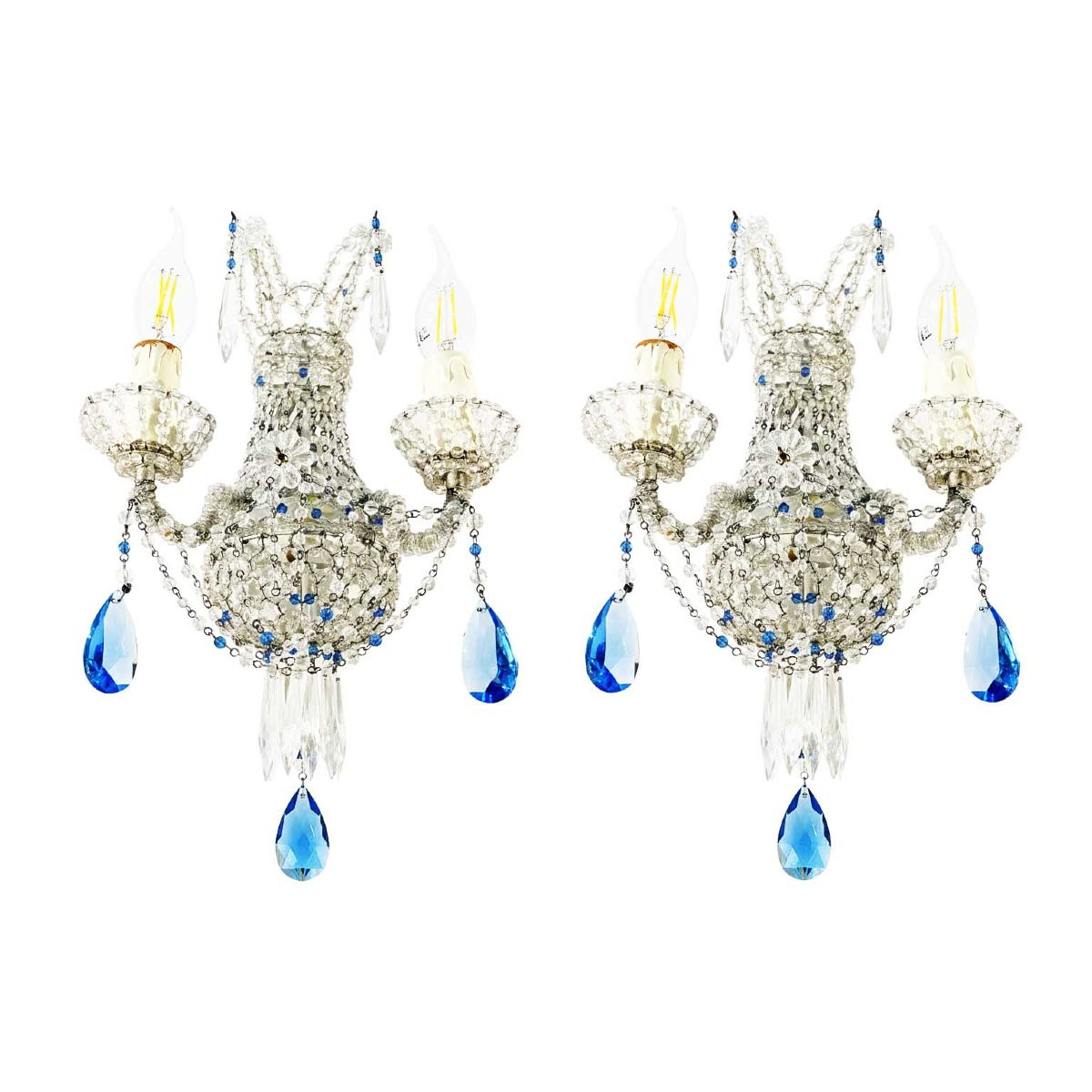 Pair Of Italian Two-light Beaded Crystal Wall Lights 1970s-photo-2