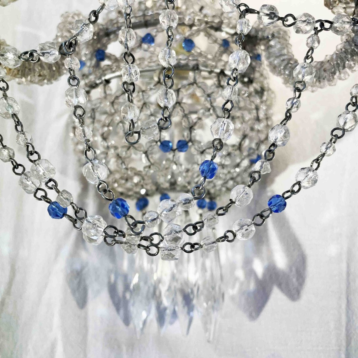Pair Of Italian Two-light Beaded Crystal Wall Lights 1970s-photo-1