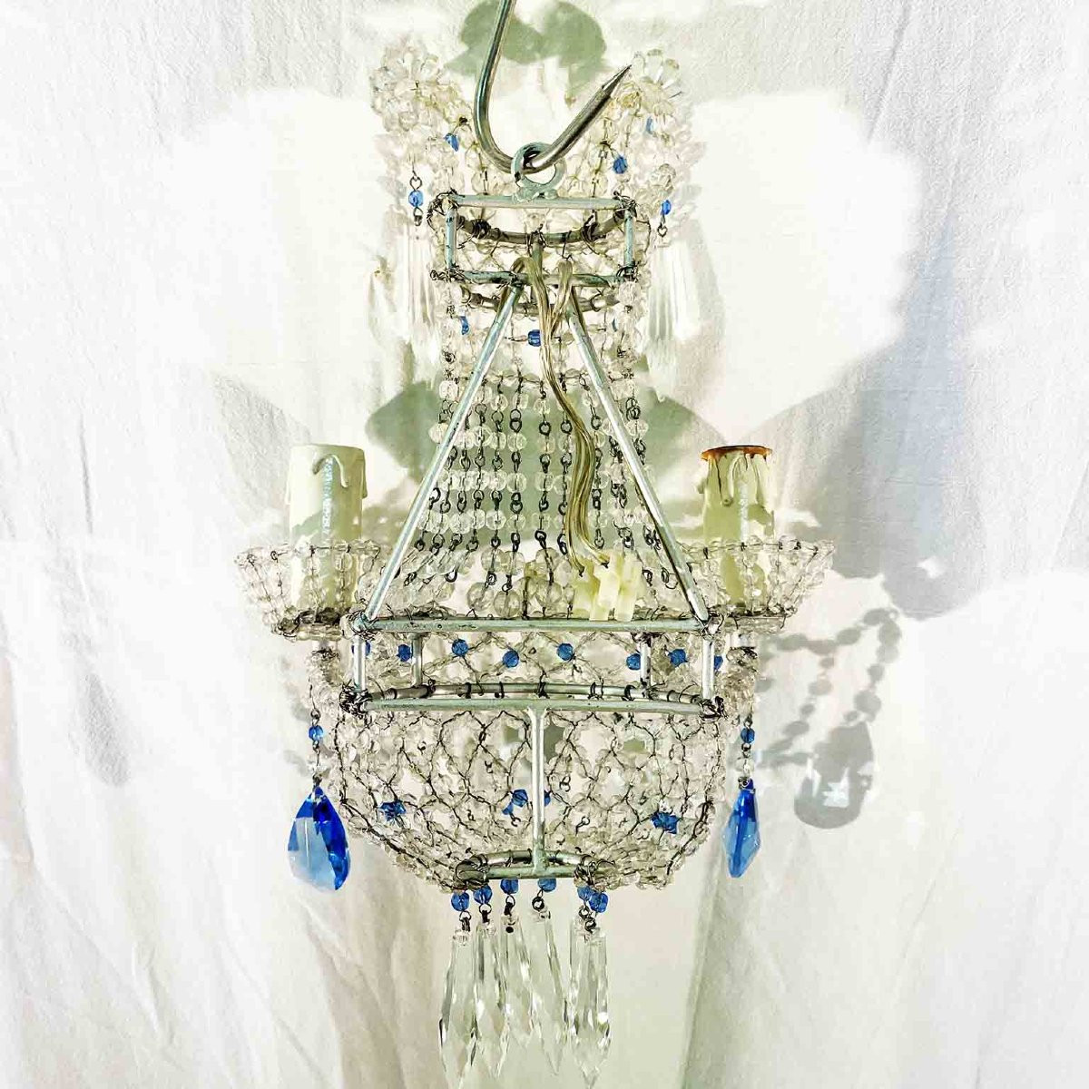 Pair Of Italian Two-light Beaded Crystal Wall Lights 1970s-photo-3