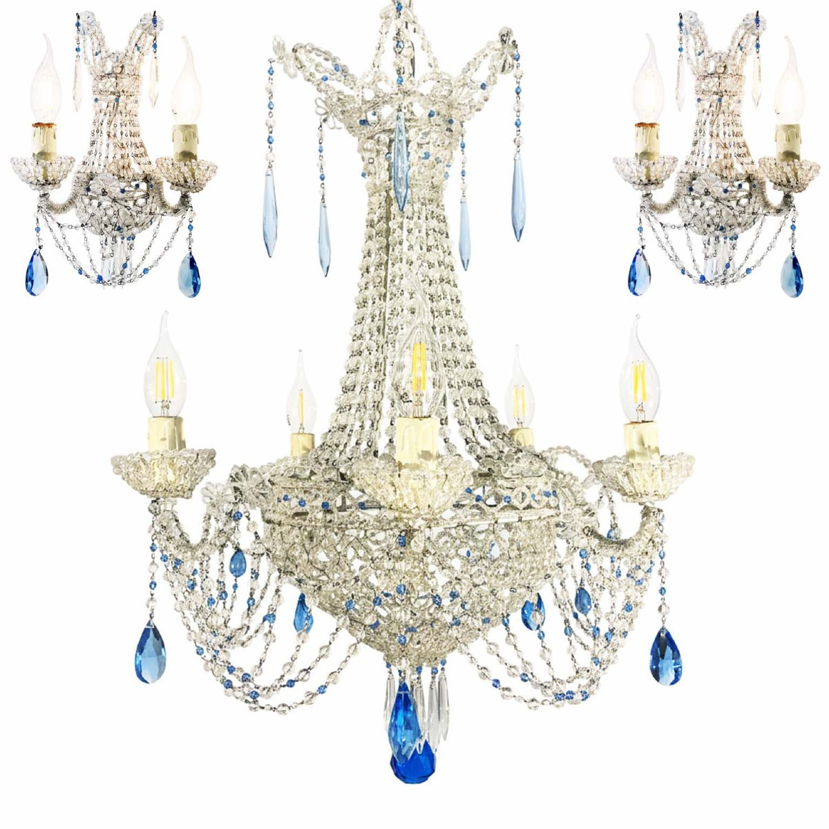 Pair Of Italian Two-light Beaded Crystal Wall Lights 1970s-photo-4