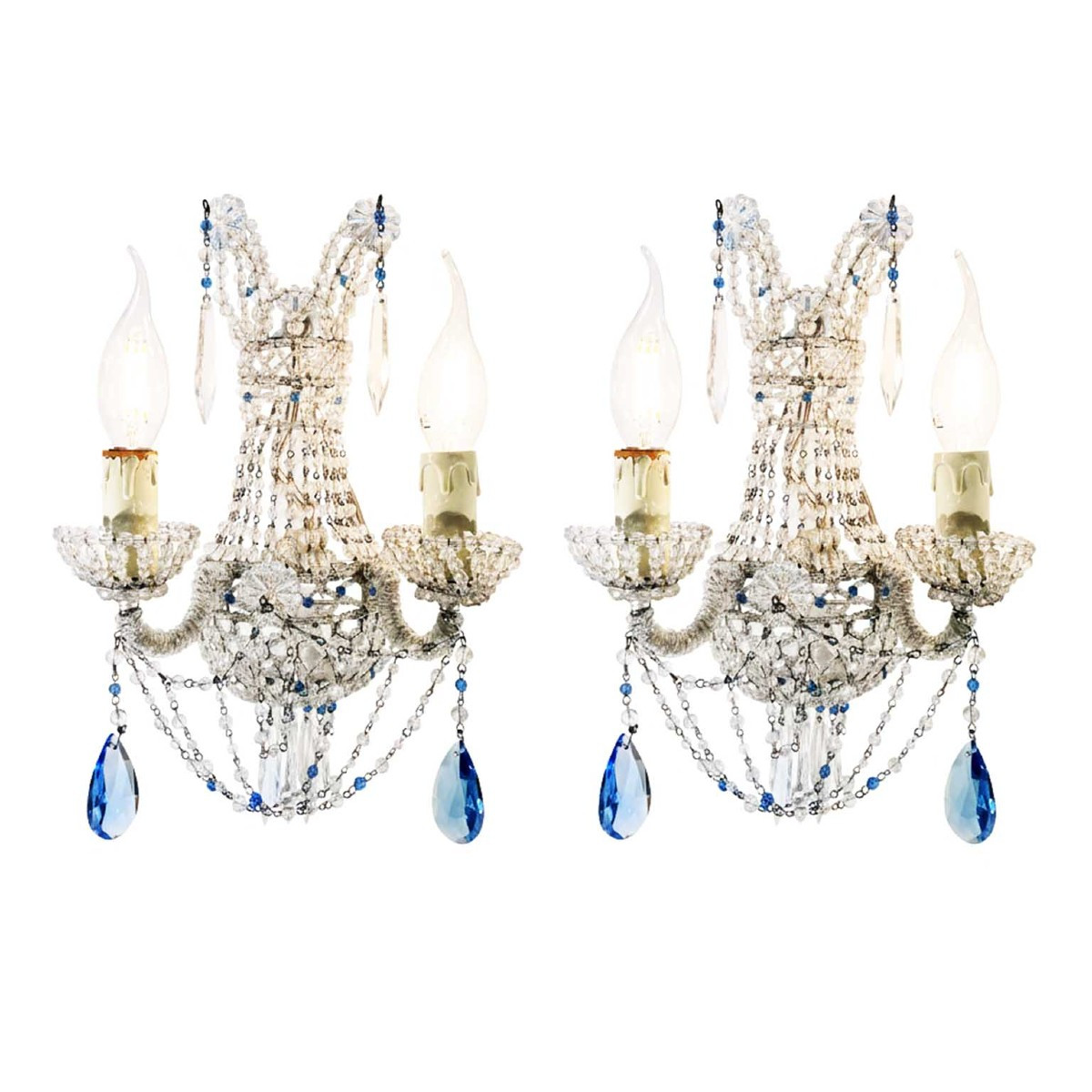 Pair Of Italian Two-light Beaded Crystal Wall Lights 1970s