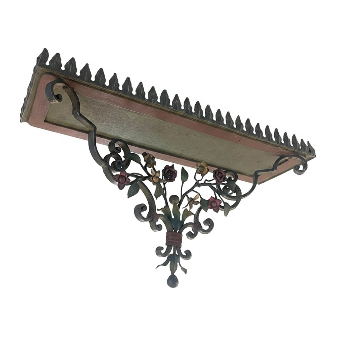 Paire d'étagères rectangulaires en fer forgé laqué polychrome, début 20ème-photo-4