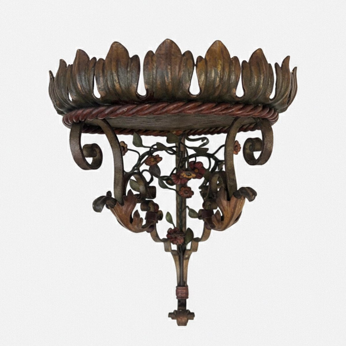 Pair Of Italian Art Nouveau Wrought Iron Corner Shelves Early 1900s-photo-2