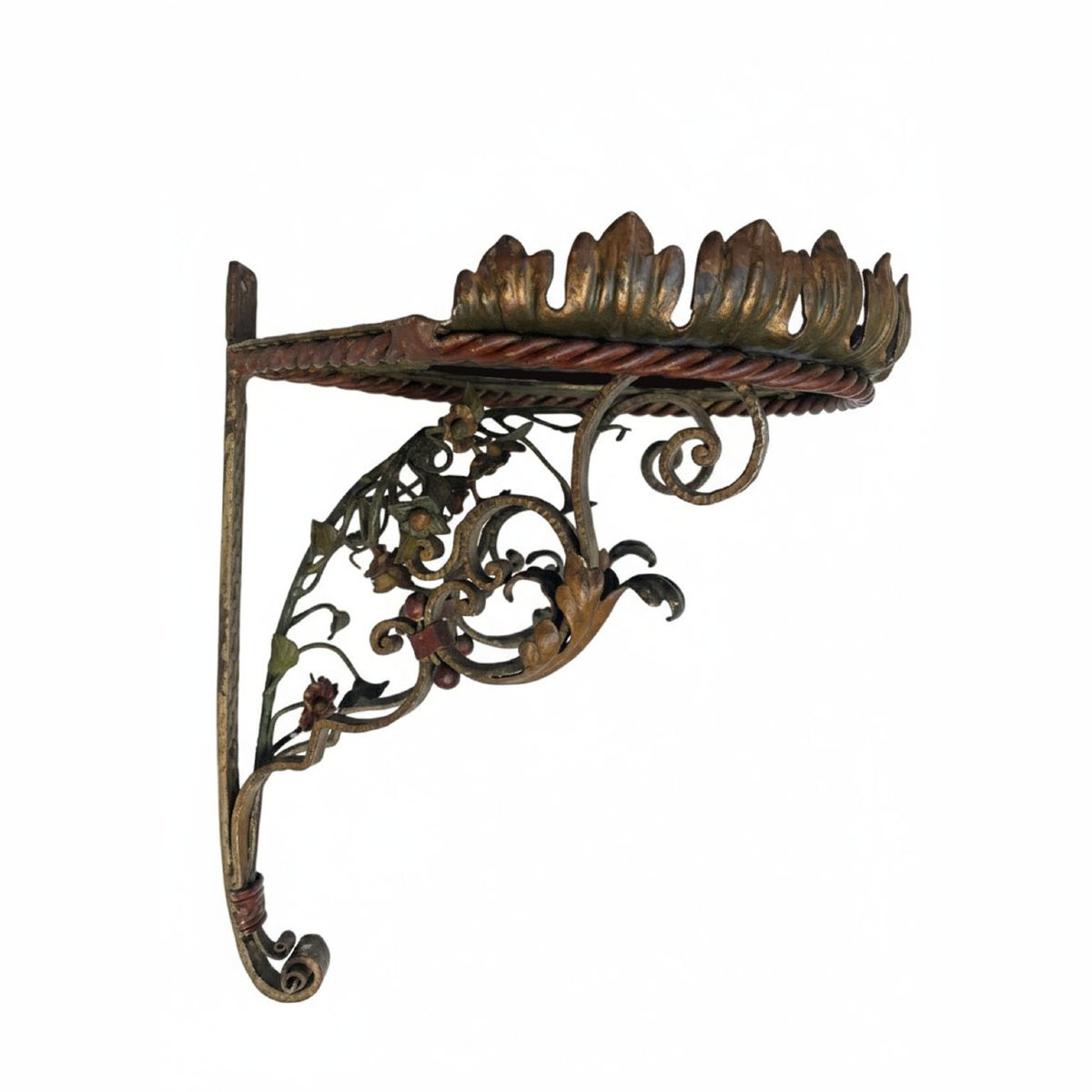 Pair Of Italian Art Nouveau Wrought Iron Corner Shelves Early 1900s-photo-3