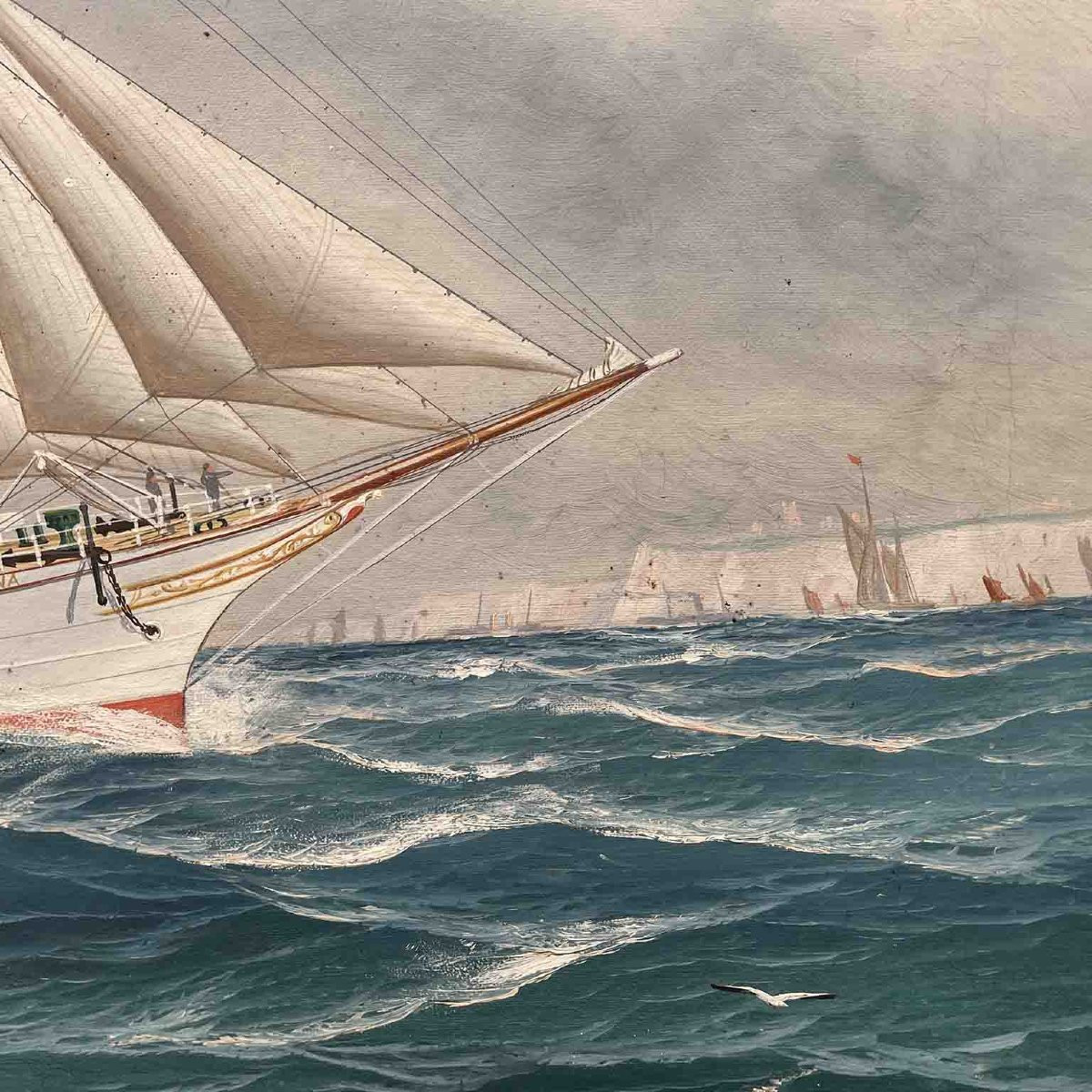 Marine avec Voilier  Signée et Datée par John Henry Mohrmann 1908-photo-4