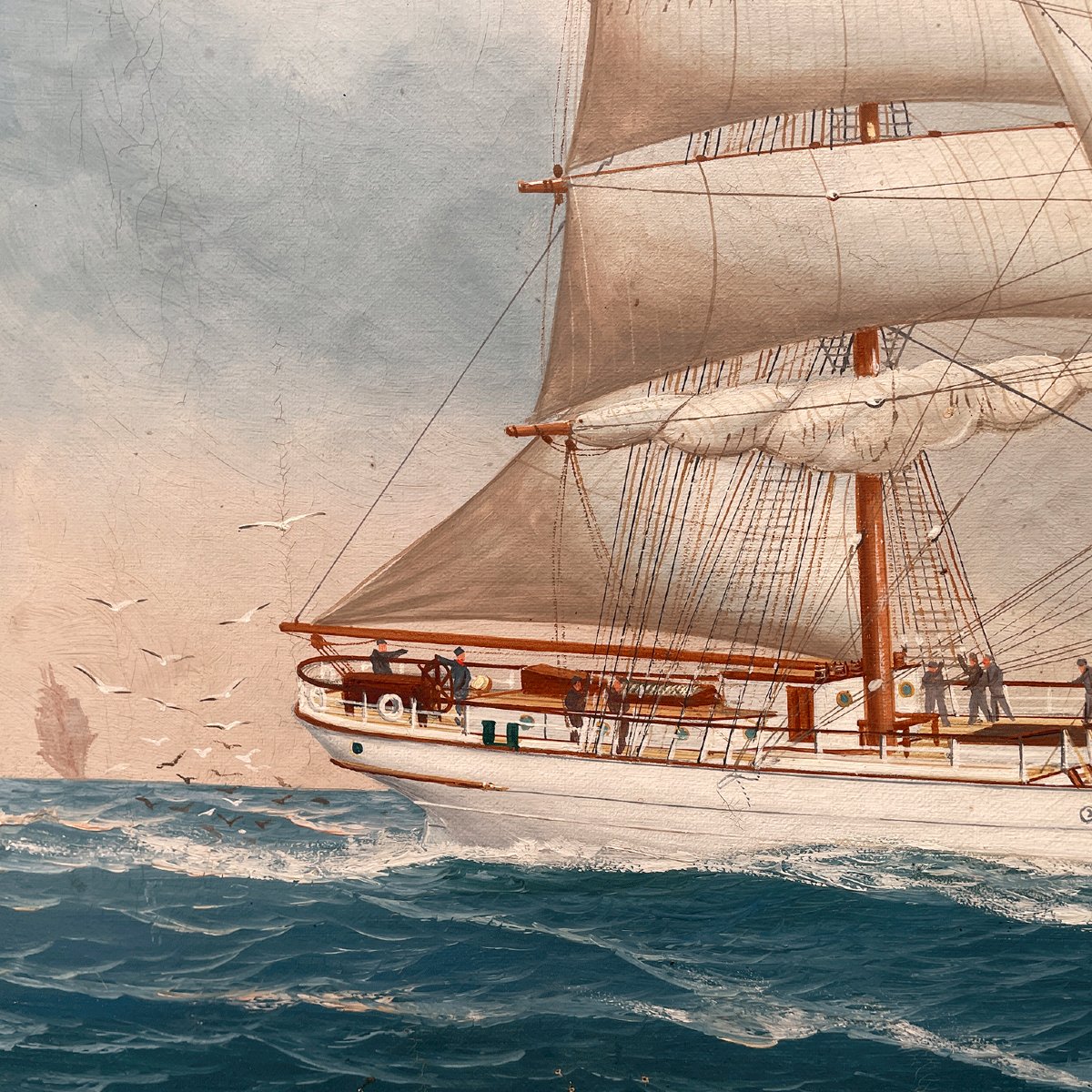 Marine avec Voilier  Signée et Datée par John Henry Mohrmann 1908-photo-5