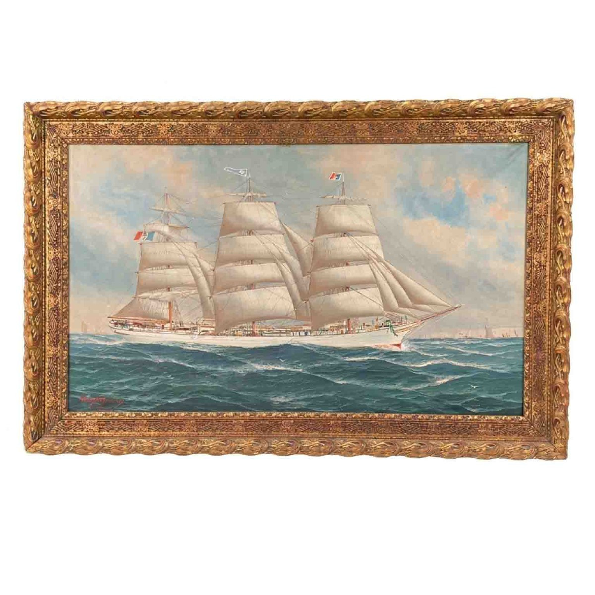 Marine avec Voilier  Signée et Datée par John Henry Mohrmann 1908