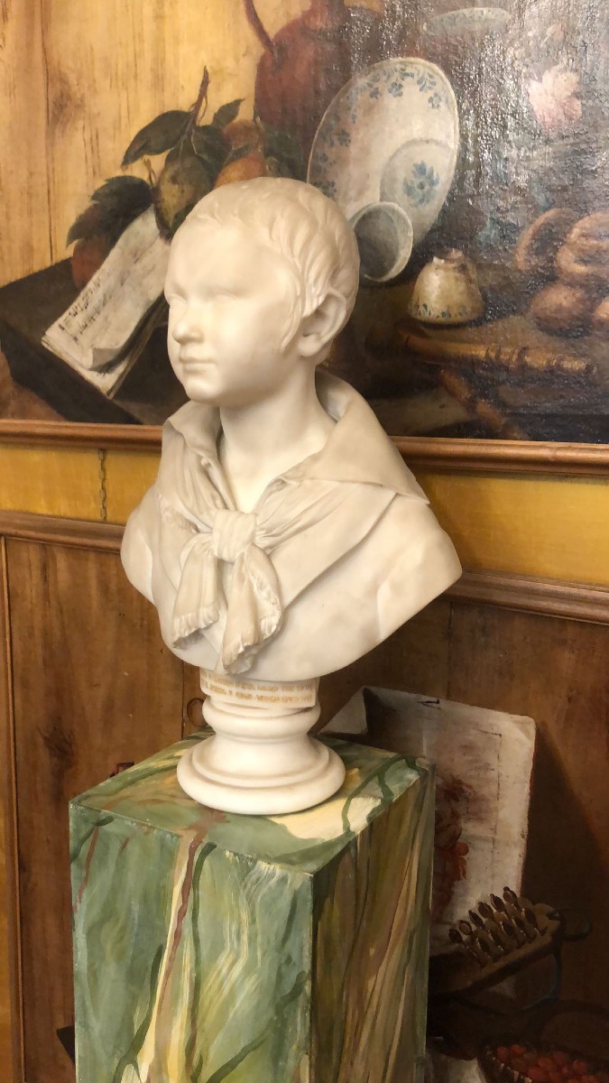 Bust Of A Child In Carrara Marble Signed And Dated Francesco Stanga 1837-photo-5