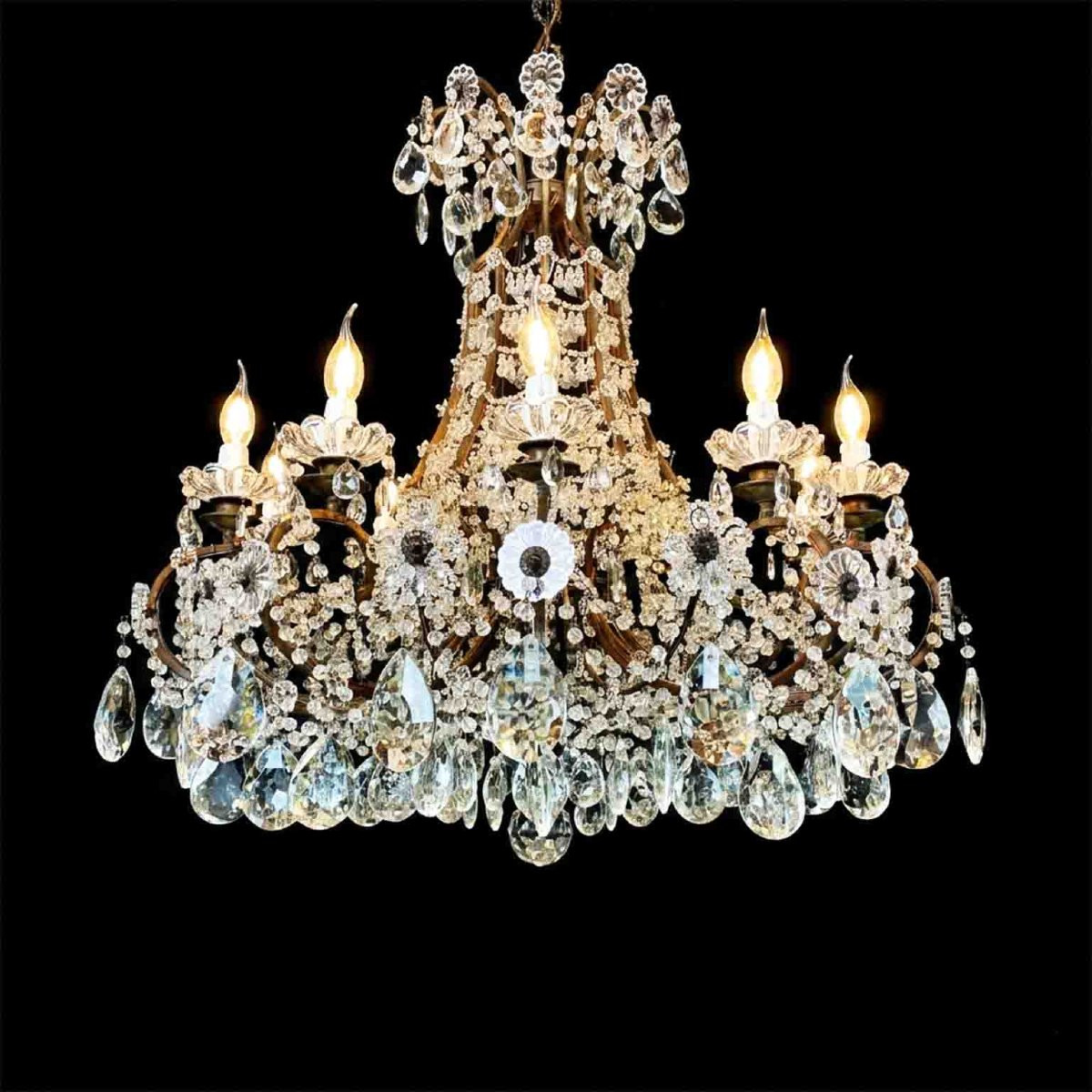 Lustre Italien de salle à manger en Cristal à Dix Lumières, vers 1950-photo-4