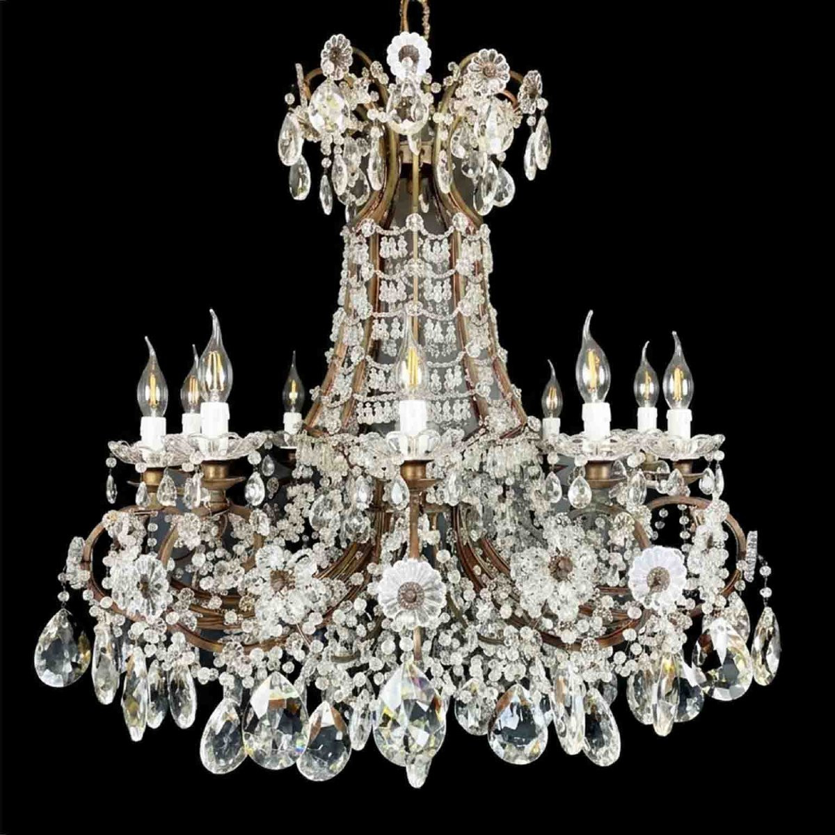 Lustre Italien de salle à manger en Cristal à Dix Lumières, vers 1950-photo-1